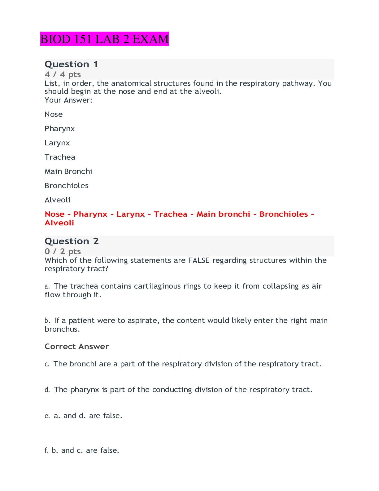 Preview image for BIOD 151 (A & P 1) LAB 2 EXAM QUESTIONS AND ANSWERS RATED A+ (Portage Learning)
